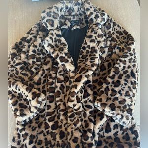 Faux Fur Leopard Print Pea Coat